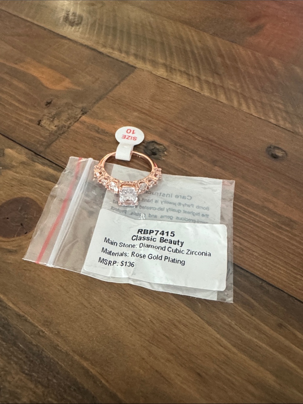 Classic Beauty Rose Gold Cubic Zirconia Ring - Size 10
